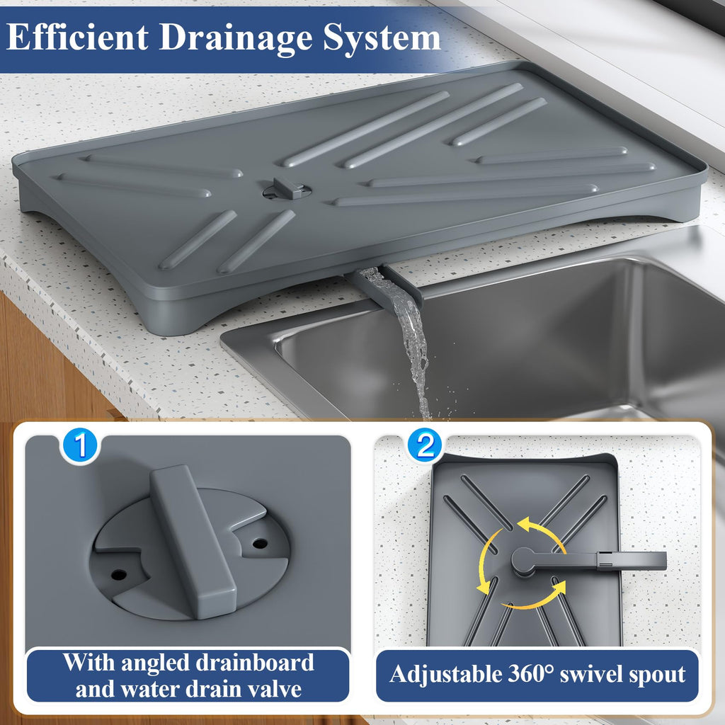 SNTD Dish Drying Rack for Kitchen Counter - Stainless Steel Dish Rack with Drainboard, Large Dish Drainer with Utensil Holder for Sink, Silver