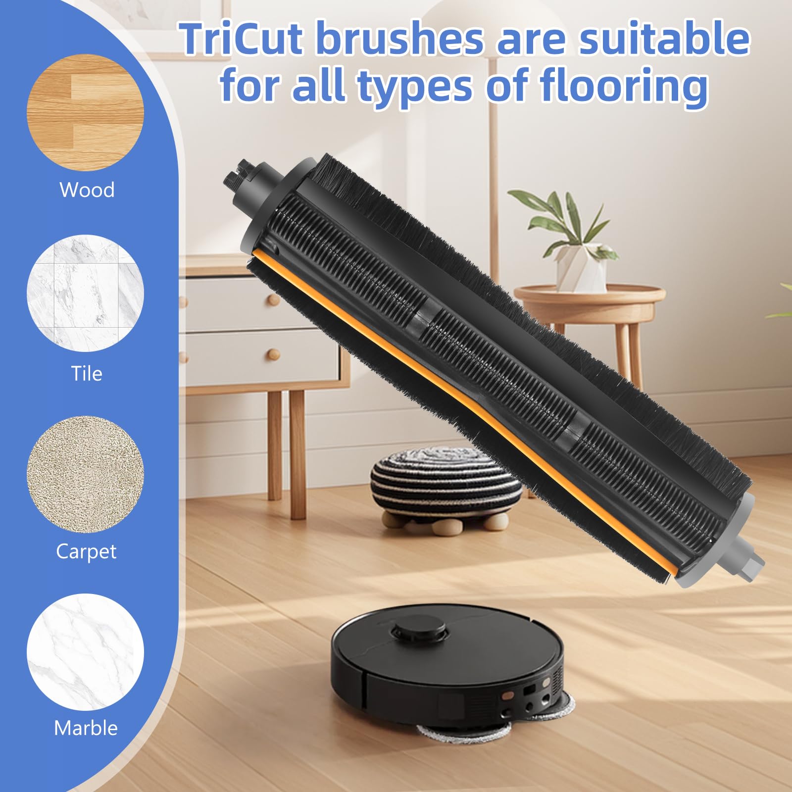 TriCut Brush for DREAME L40 Ultra / X40 Ultra / X30 Ultra / L10s Ultra / L30 Ultra / L20 Ultra / L40s Ultra / X40 Master. Durable Anti-Tangle, Suitable for All Kinds of Floors and Pet Hair