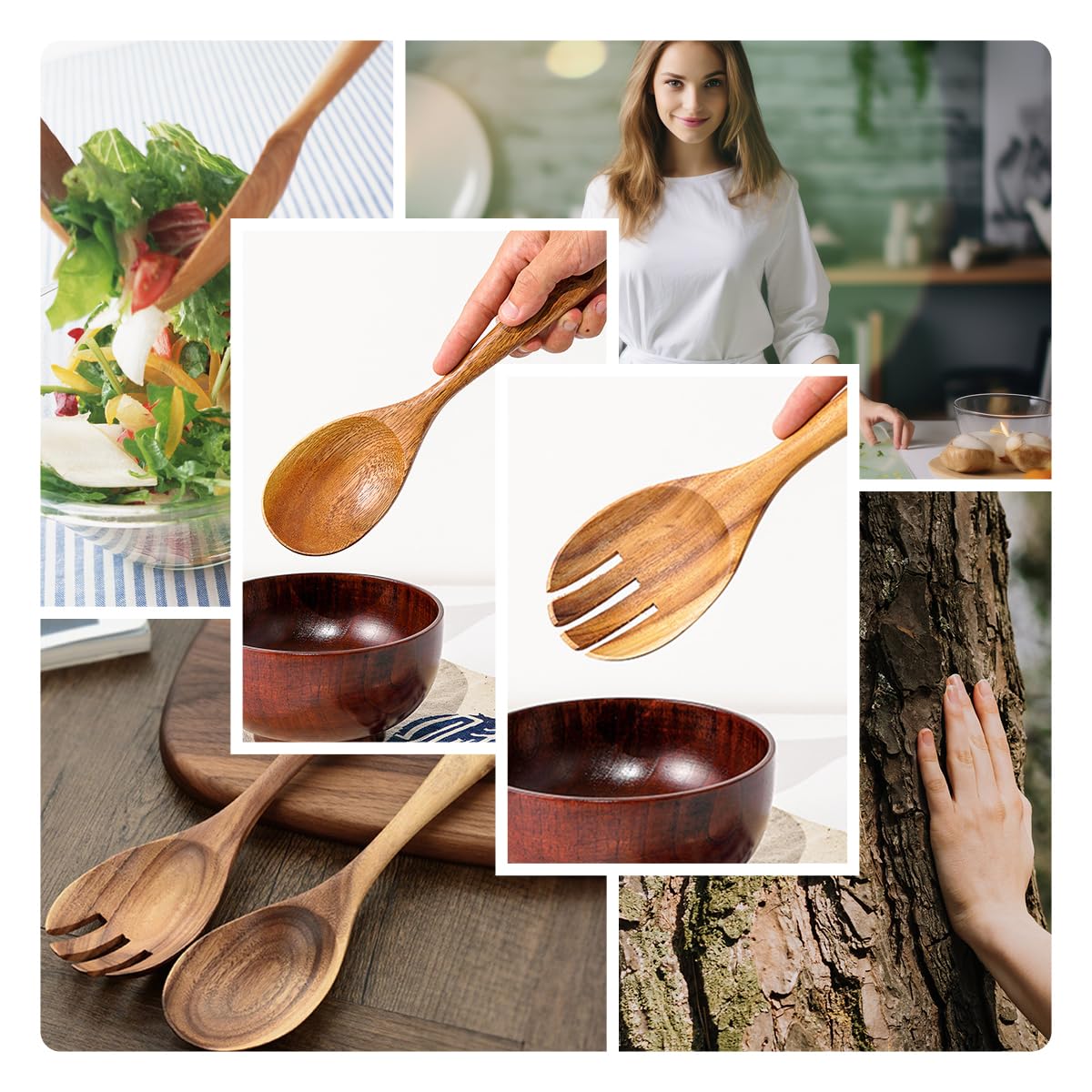 Teak Wooden Spoons 10.2-Inch Pack of 2, Salad Serving Spoons, Wooden Salad Spoon for Cooking, Teak Wood Serving Spoon