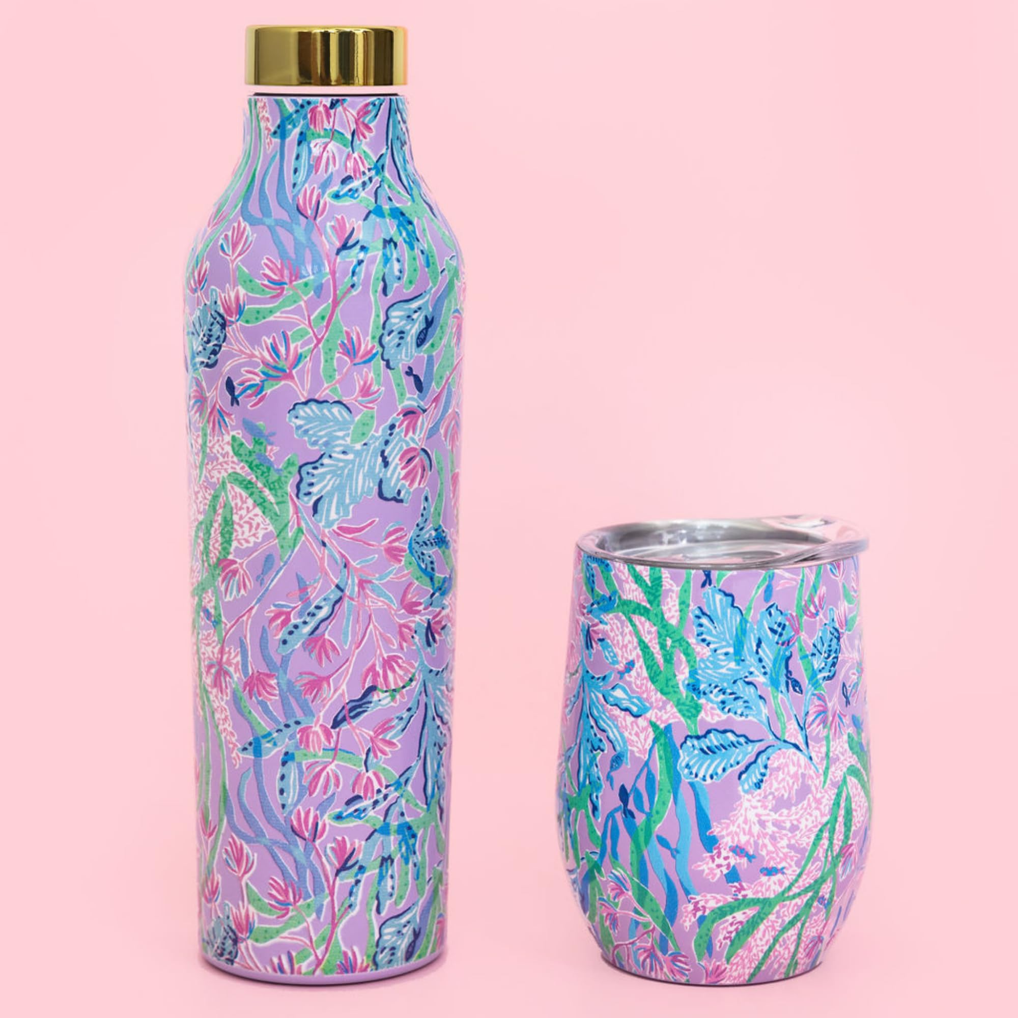 Lilly Pulitzer Stainless Steel Water Bottle, 20 Oz Metal Water Bottle, Double Wall Insulated Tumbler with Lid, Secret Escape