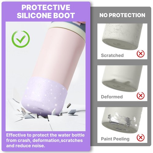 Diumepo Silicone Boot for Owala 14/16 oz Water Bottle, Anti-Slip Protective Sleeve for Owala 12 oz Kids Tumbler, Boot Bottom Base fit Flip 14 oz Insulated Stainless-Steel Water Bottle (Glitter Purple)