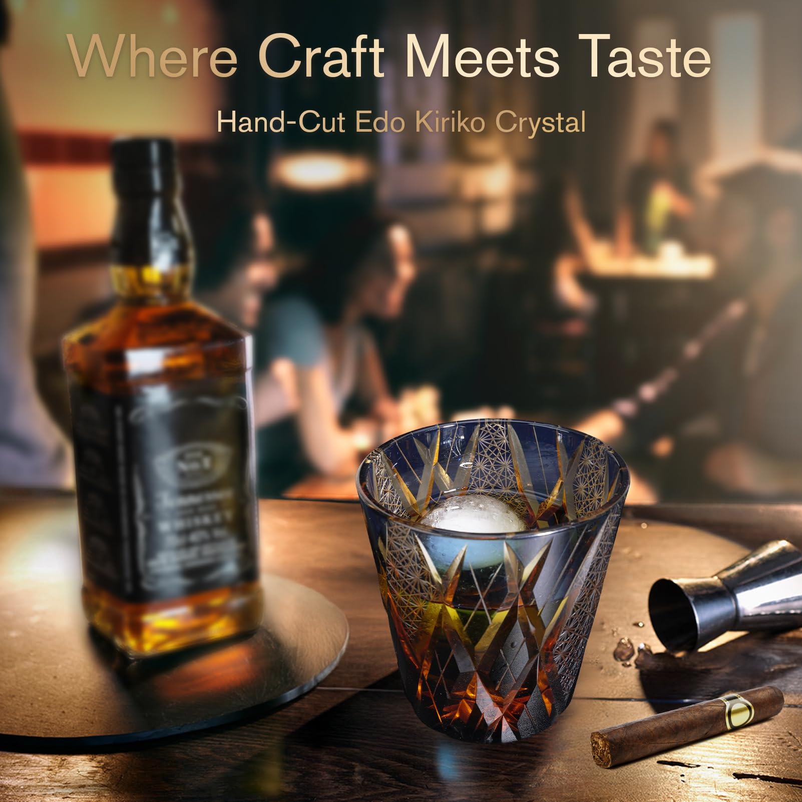 SANMENMO Edo Tokyo Kiriko Style Whiskey Glass – Handmade Crystal Tumbler for Bourbon, Scotch & Cocktails | Cut Glass Design, 8.5Oz | Japanese Old Fashioned Glass, Gift for Men&Women