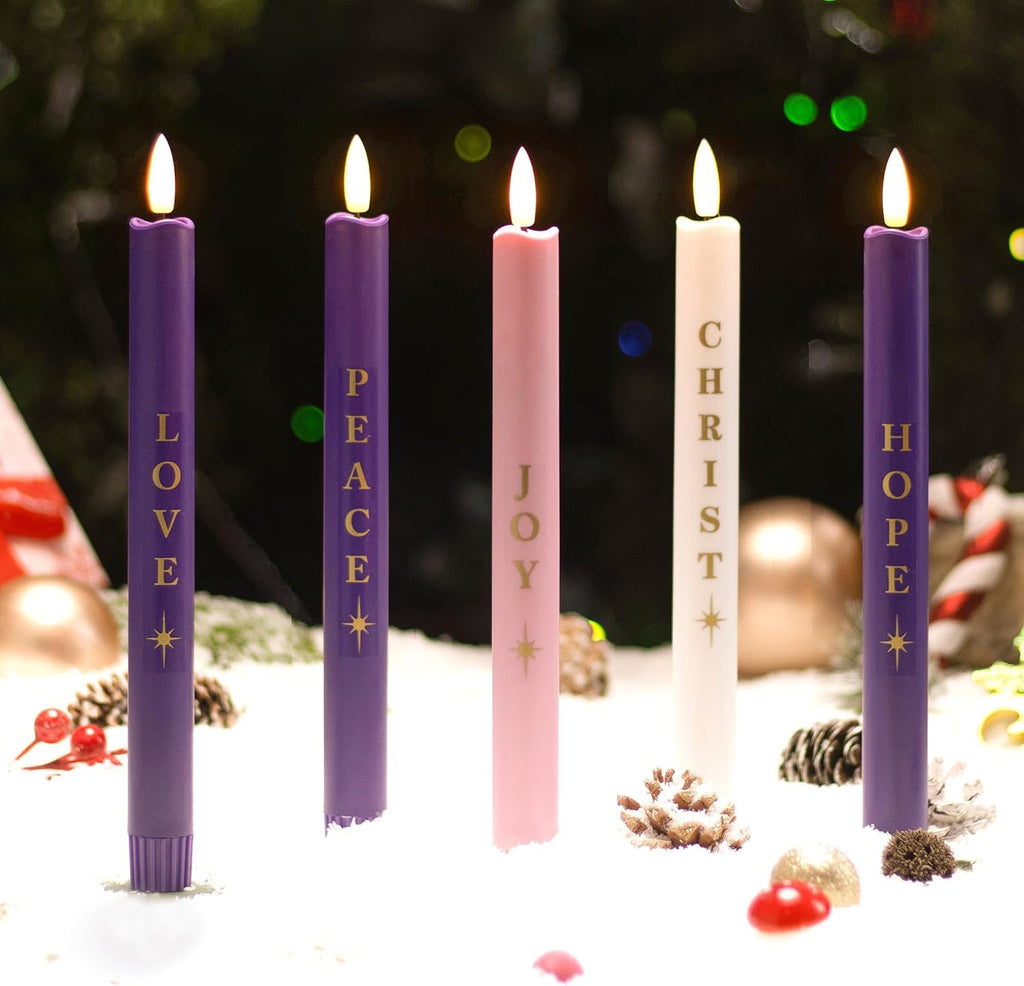Stmarry Flameless Advent Candles - Realistic 3D Flames, Battery Operated | Set of 5, 10 Inch Tall with Remote Control