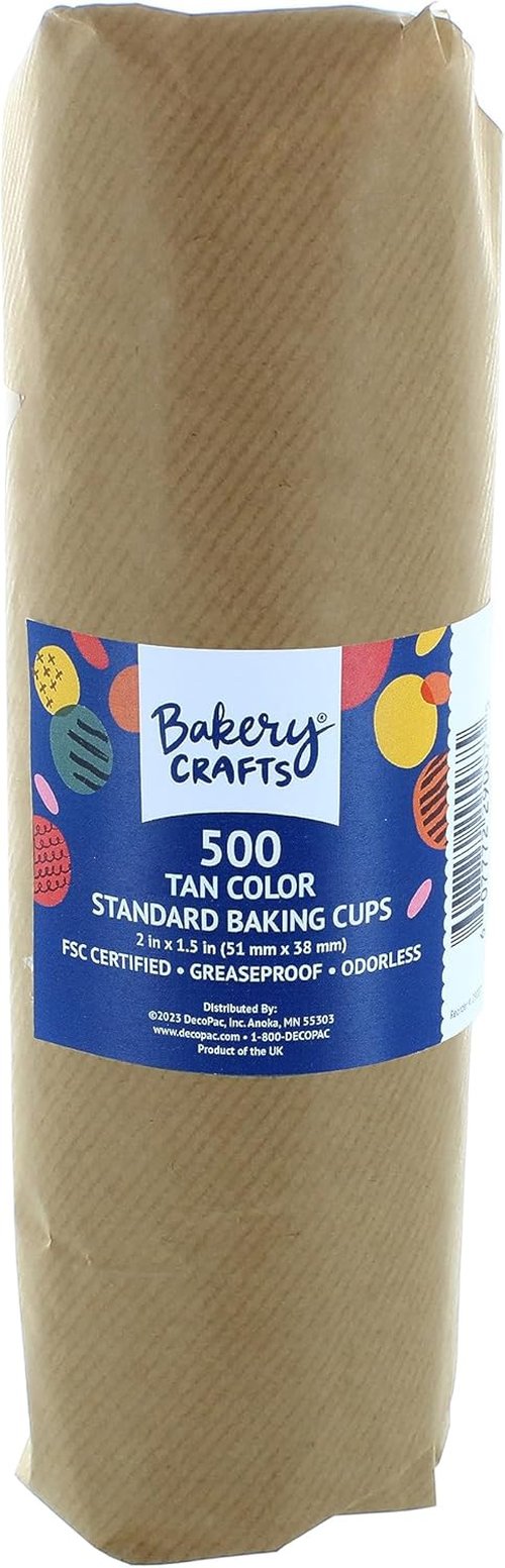 Bakery Crafts Natural Brown Baking Cups - Greaseproof Paper Liners for Muffins & Cupcakes | Bulk Pack of 500