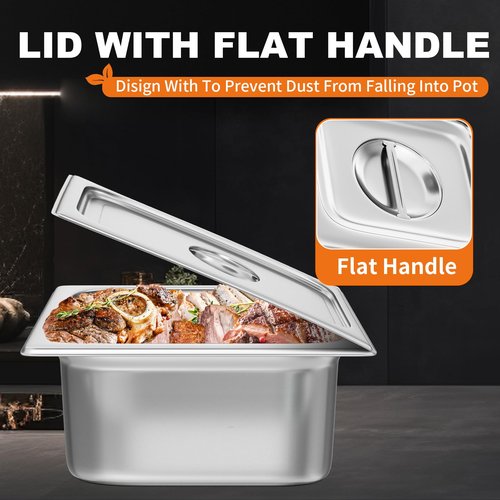 Aplancee 4-Pack Hotel Pans with Lids 1/2 Size x 6 Inch Deep, Commercial Stainless Steel Food Pan Dishwasher Safe for Buffet, Steam Table, Restaurant & Cooking