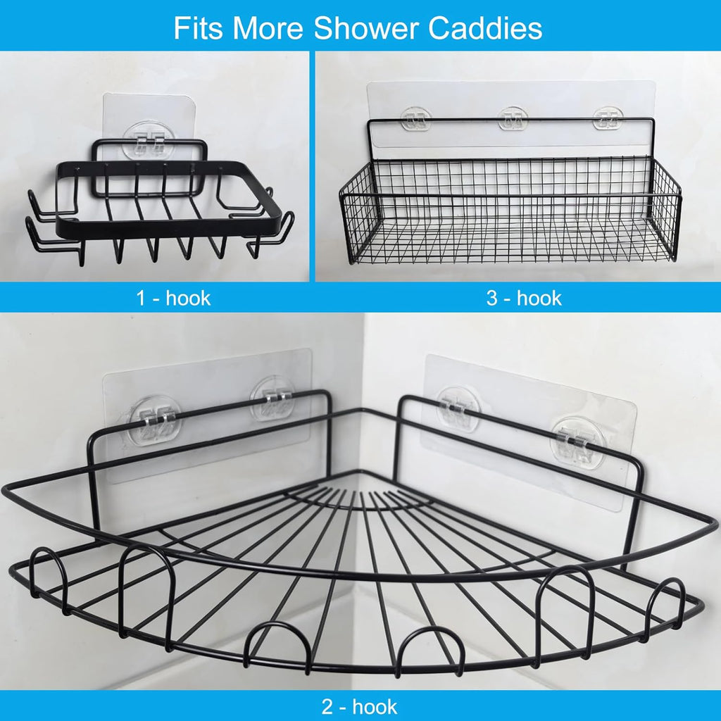 Skiennix Shower Caddy Adhesive Replacement - No Drilling Shelf Hooks for Bathroom & Kitchen | 15 Pack