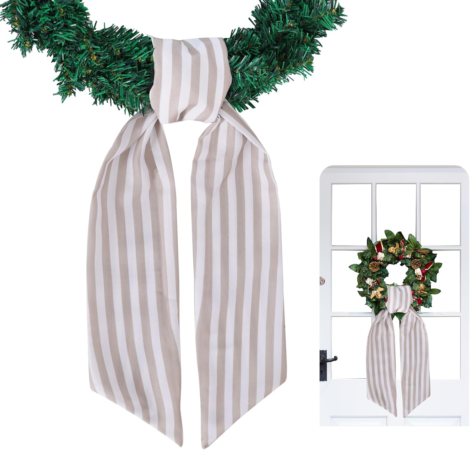TONIFUL Wreath Sash - 4.5" x 56" Burlap Stripe Ribbon for Indoor/Outdoor Holiday Decor