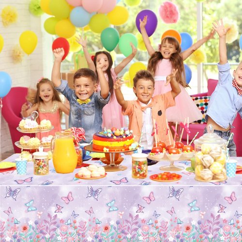 LINHAXM 4 Pack Butterfly Tablecloths, Butterfly Birthday Decorations for Kids' & Girls' Birthdays, Disposable Table Covers, 54 x 108 Inche
