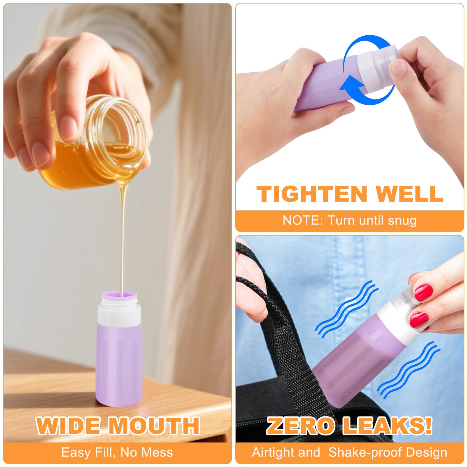 Seropy Condiment Squeeze Bottles for Sauces, Salad Dressing Container to Go, Small Silicone Squeeze Bottles, Condiment Containers Dispenser for Ketchup Hot Sauce, Purple/Beige/Blue/Gray 3 Oz