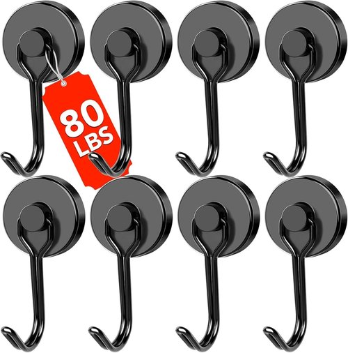 DIYMAG Magnetic Hooks - 80LBS Heavy Duty Strong Magnetics | 8-Pack for Home, Kitchen & Office