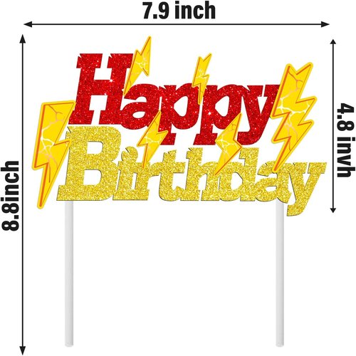 Lightning Bolt Birthday Cake Topper - Glitter Gold & Red Lightning Party Decoration | Perfect for Baby Showers