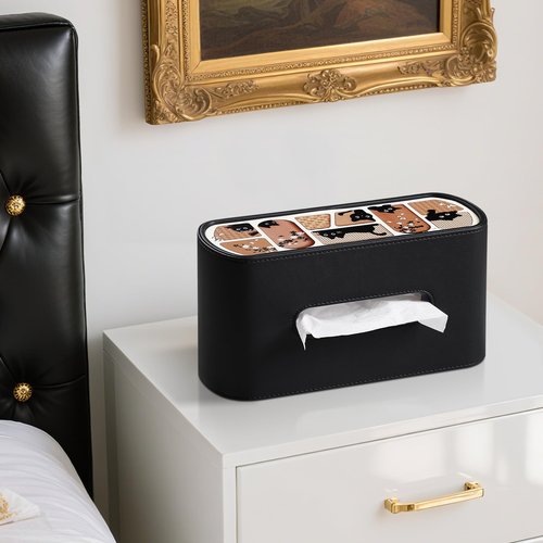 MEIBOOCH Cat-Themed Tissue Box Cover with Curved Edge, Rectangle Tissue Box Holder for up to 4 Inches High Boxes (Black)