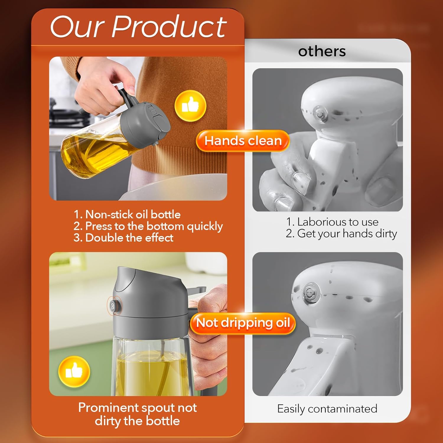 YARRAMATE 16oz Olive Oil Sprayer - Food-Grade 2-in-1 Dispenser for Cooking & BBQ | Gray