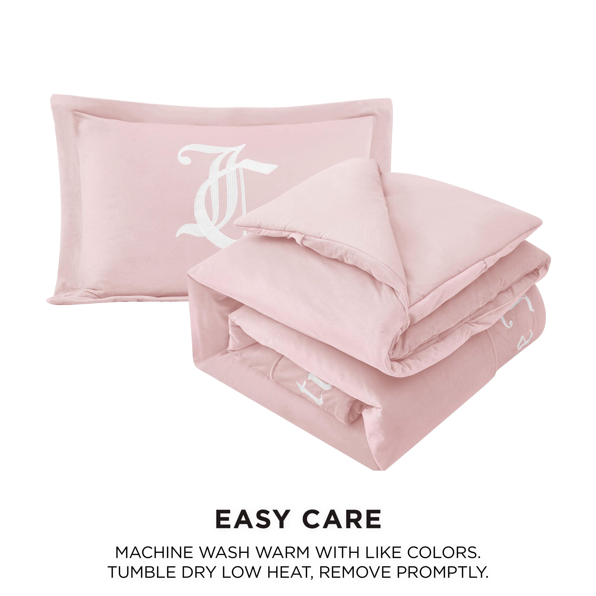 Juicy Couture - Comforter Set - Gothic Design Bedding - Twin/Twin XL - 2 Piece Set Includes (1) 90" x 68" Comforter and (1) 20" x 26" Sham - Wrinkle Resistant - Bedroom Decor - Marshmallow Pink