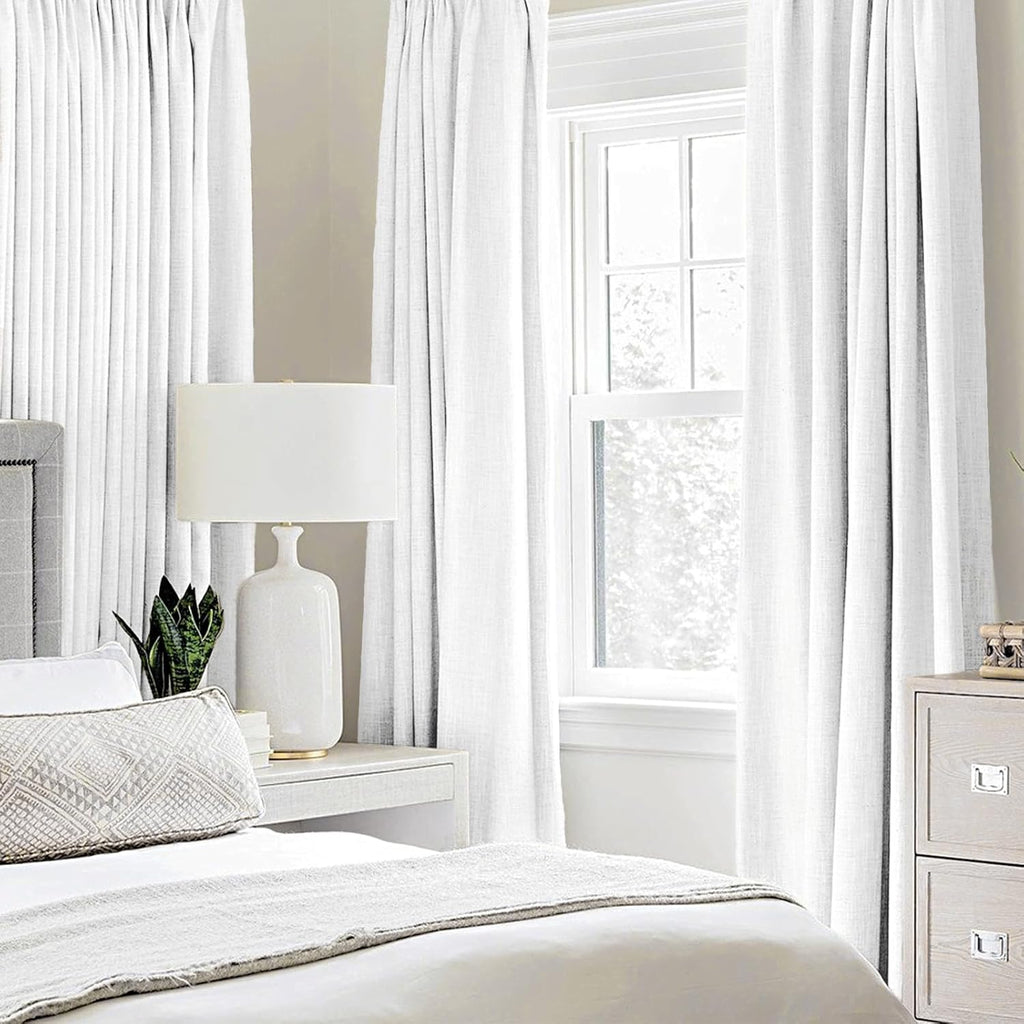 MIULEE Blackout Linen Textured Curtains - Thermal Insulated Room Darkening Drapes | Bright White, 52 x 108 Inch (2 Panels)