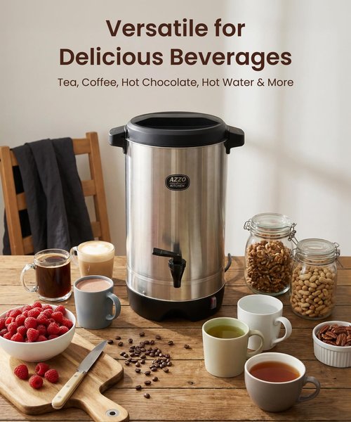 AZZO KITCHEN Commercial Coffee Maker 45-Cup Large Coffee Urn with Percolator Coffee Pot Electric 6.9L Stainless Steel Fast Brew Hot Water Dispenser for Tea Catering Events Home Office Easy Cleaning