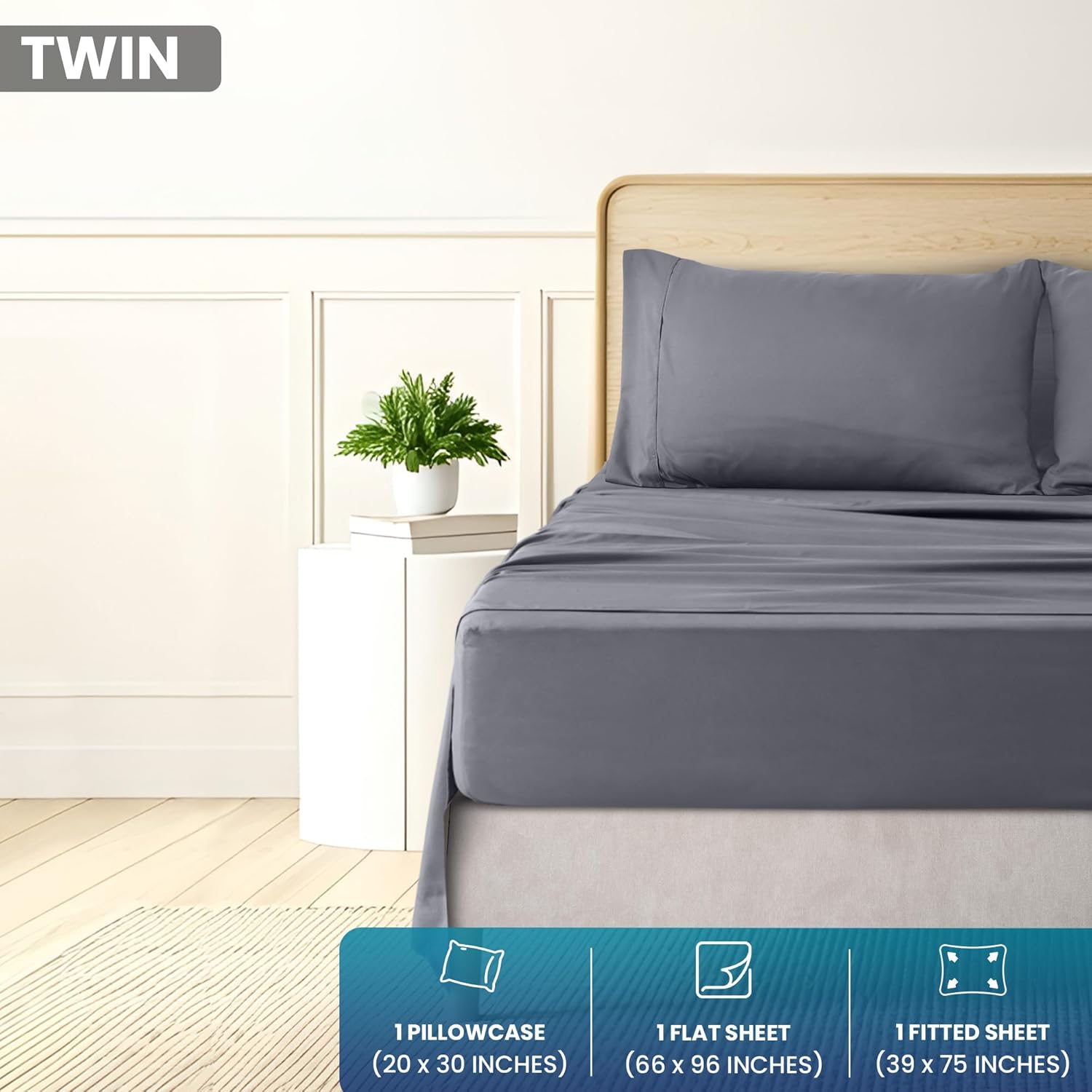 Utopia Bedding Twin Size Sheet Set - Soft Brushed Microfiber - Deep Pocket, Includes Fitted & Flat Sheet | Grey