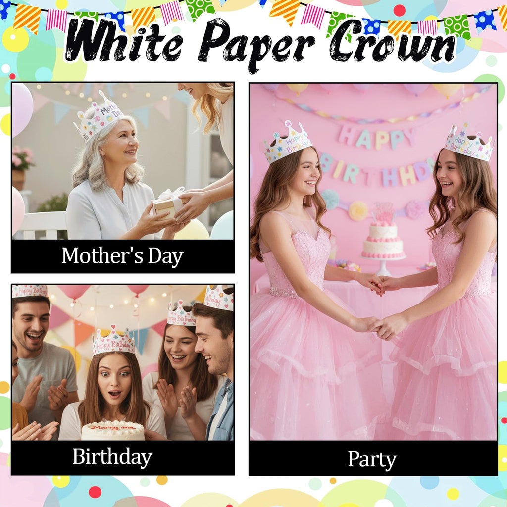 Yuanan 50 Pcs White Paper Crowns Bulk, DIY Blank Birthday Party Crown Classic Style Paper Birthday Crowns for Classroom Party Hats Decorations Baby Shower Supplies (24 x 4.7 in)