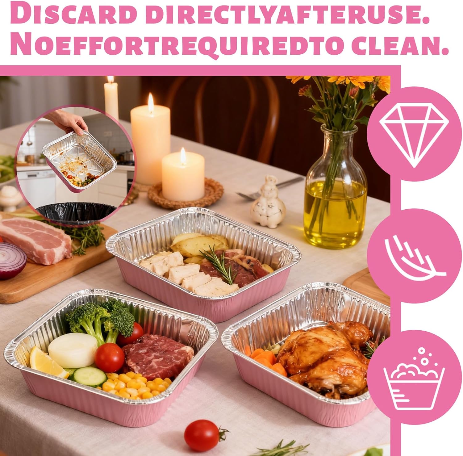 Pink Aluminum Baking Pans by [Brand Name] - 35 Pack 8x8 Inch with Lids | Perfect for Parties & Events
