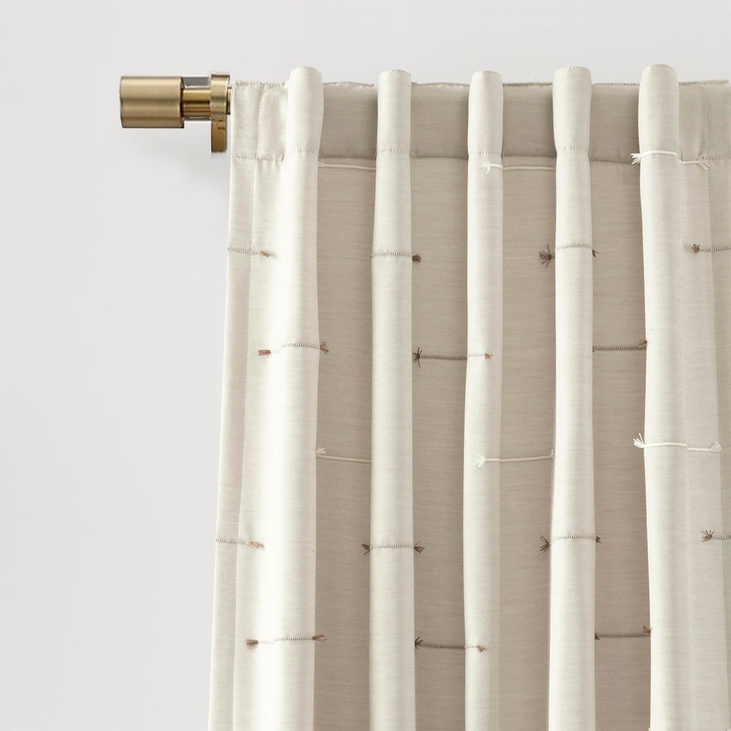 Lush Decor Boho Stripe Clip Jacquard Window Curtain Panels Pair 42" W x 84" L Neutral & Brown - Beige Curtains for Living Room - Modern Bedroom Curtains