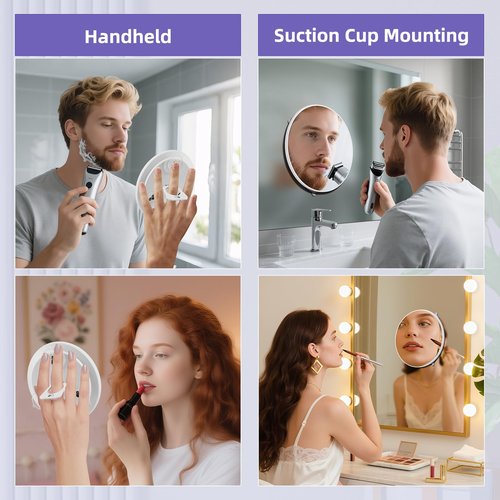 JJhxr 40X Magnifying Makeup Mirror, 5inch Handheld Travel Magnifying Mirror, Powerful 40x Magnification with 3 Suction Cups Easy Mounting, Makeup Magnification 40X for Men/Women Detail Work Essential