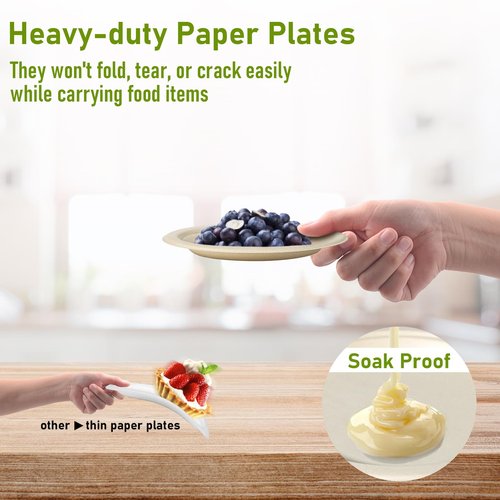 Uniecocus Small Paper Plates, 100 Pack Paper Plates 6 inch, 100% Compostable Plates Eco Friendly Disposable Plates, Small Dessert Plates, Brown
