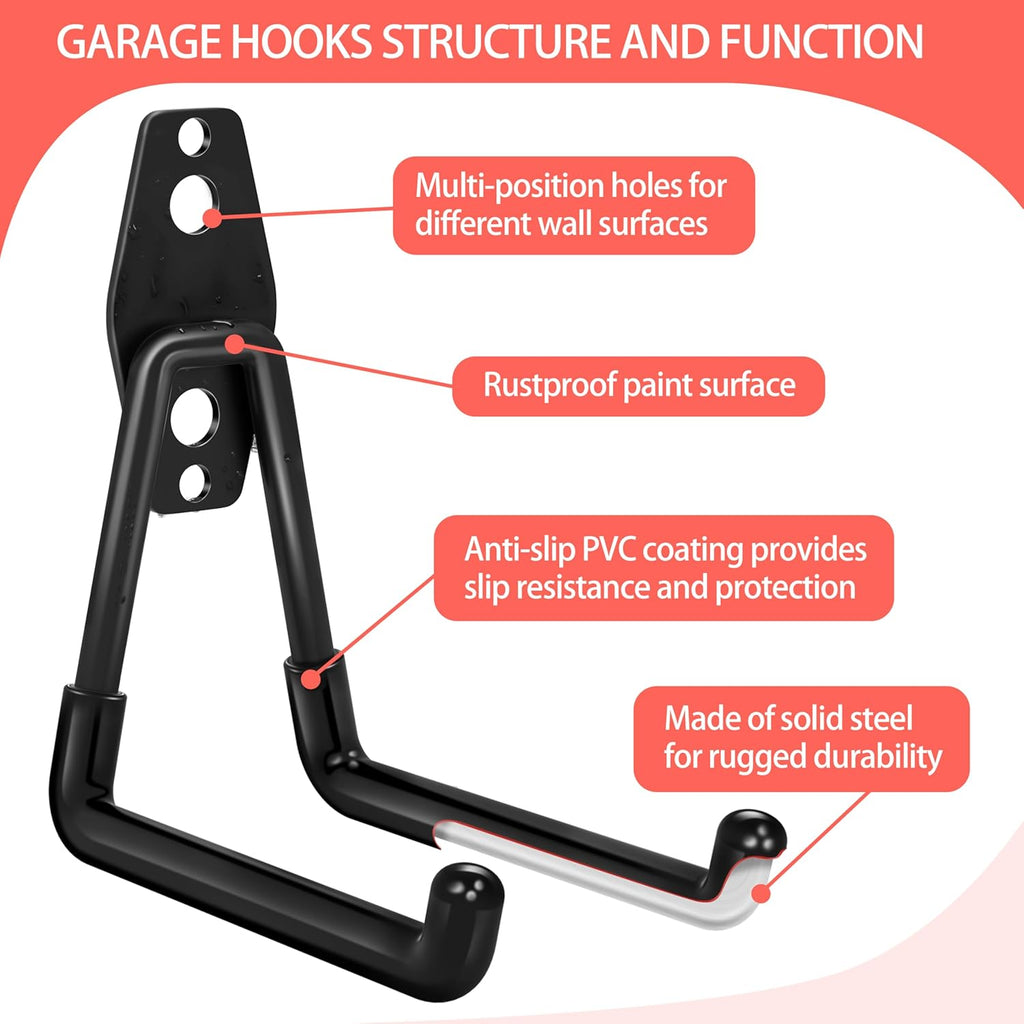 Skiennix 28-Pack Heavy-Duty Garage Hooks - Non-Slip PVC Coated Storage for Bikes, Ladders, Tools