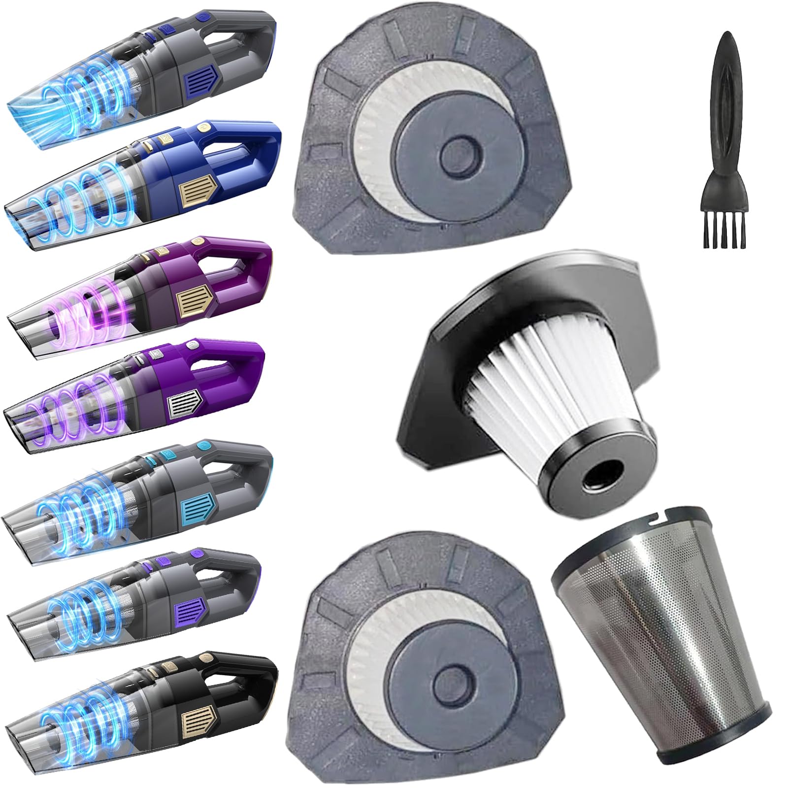 Feenynic 3Pack Hepa Filters +1Pack Steel Filter Replacement Compatible with Gxzsk LT-143 Handheld Car Vacuum, also Works with DBHAL LT-143ET and ZJZJ 143 Handheld Vacuum Cordless. Washable Filters.