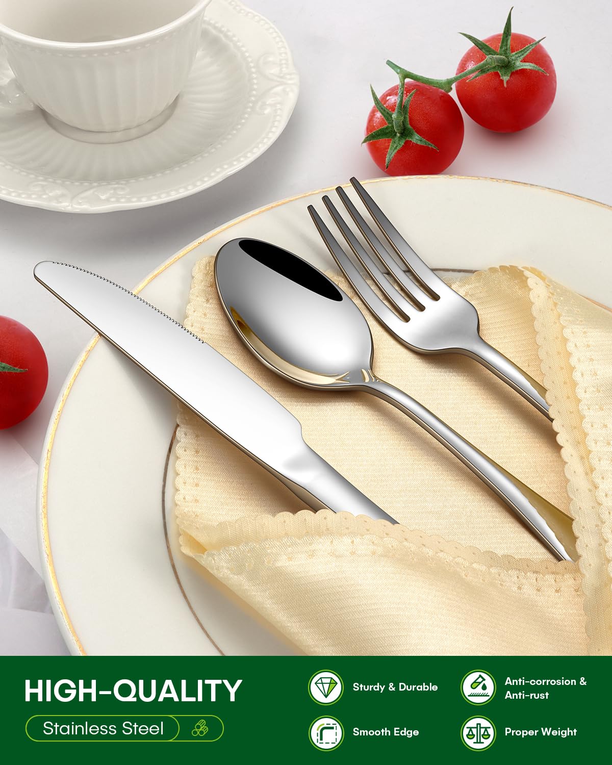 PHILIPALA 24 Pcs Silverware Set with Steak Knives Food-Grade Stainless Steel Flatware Set for 4 Mirror Cutlery Include Forks Spoons and Knives Set Dishwasher Safe Utensil Sets for Home Restaurant