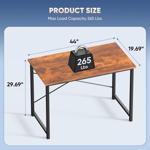DUMOS 44-Inch Computer Desk - Modern Home Office Writing Table with X-Shaped Reinforcement | Rust Finish