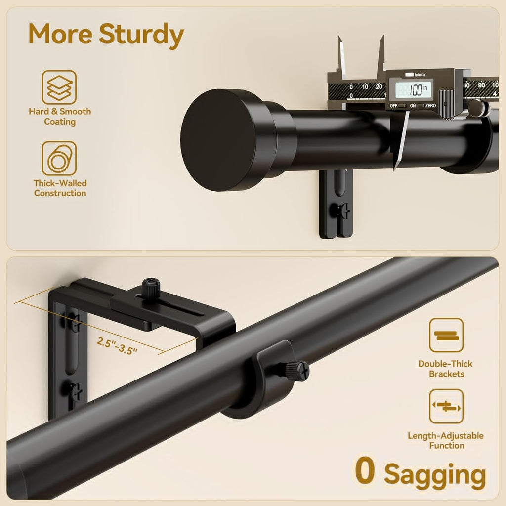 YaFex Heavy Duty Curtain Rods - Adjustable 32-144 Inch | Modern Black Design, Easy Installation