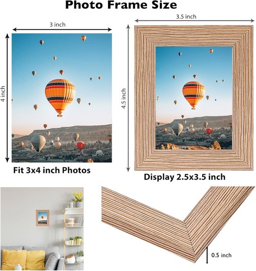 JCJMY 3x4 Picture Frame - Black Tabletop & Wall Display | Shatter-Resistant Plexiglass, Rustic Brown