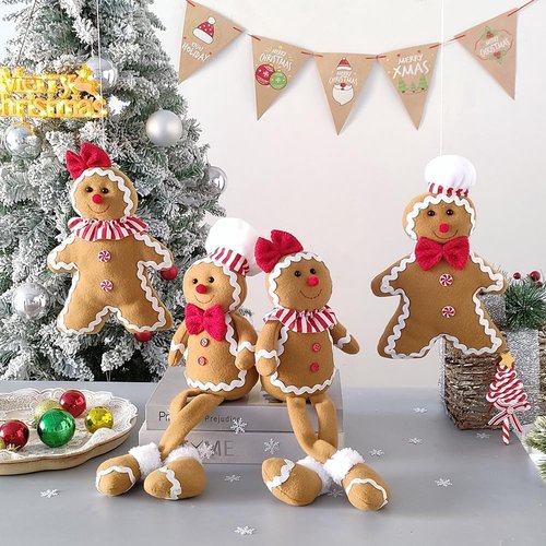 BALONAR Christmas Plush Gingerbread Man - 15-Inch Soft Doll with Chef Hat & Bowknot | Holiday Home Decor