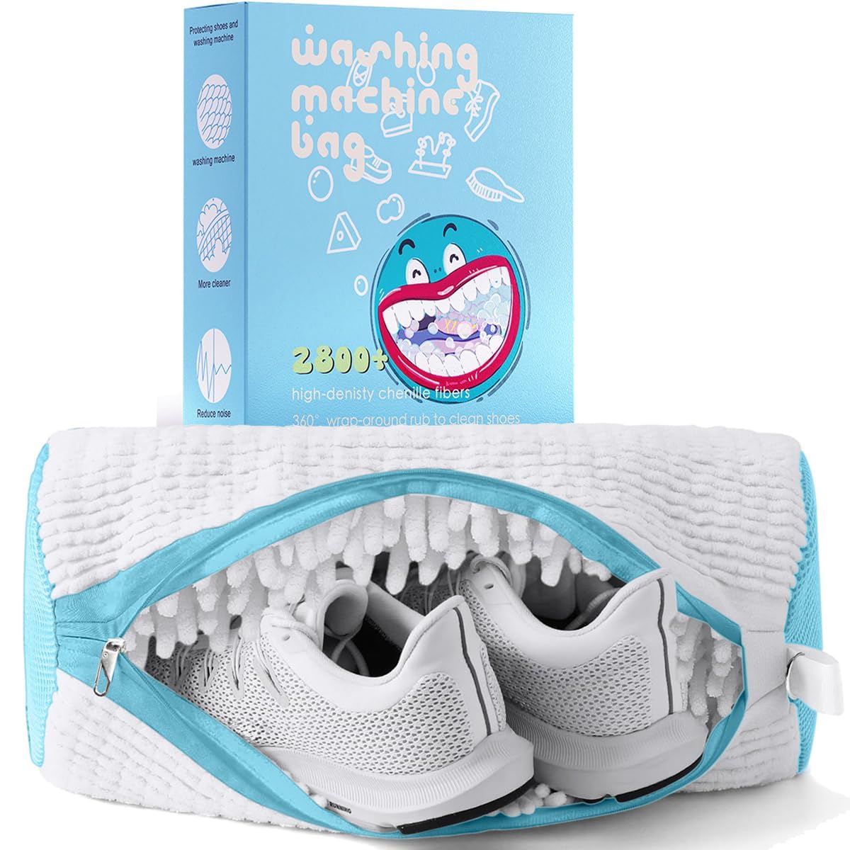 XXL Shoe Washing Machine Bag, Laundry Shoe Bag for Washer and Dryer, Laundry Shoe Bag Protect Sneaker, Running Shoes, Bras, Delicates and Toys, Includes 2 Shoes (White 1 Pack)