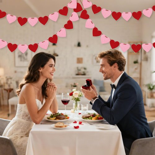 4 Pack Felt Heart Garland Banner, No DIY Valentine's Day Decorations Red Pink Hearts Hanging Banner 9.8ft Galentines Day Heart Felt Decor for Wedding Anniversary Birthday Home Valentine Party Supplies