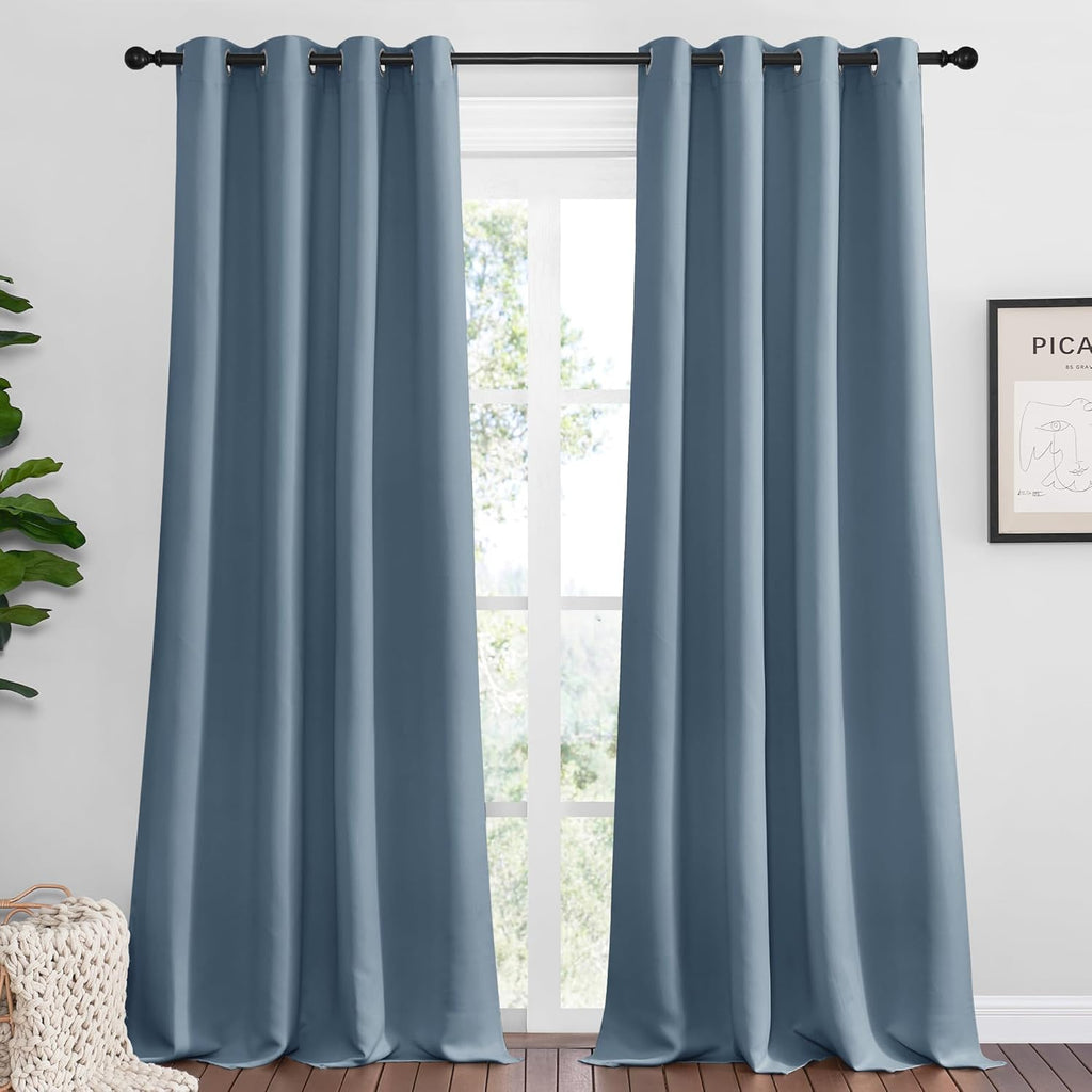 NICETOWN Smoky Blue Blackout Curtains - Thermal Insulated 120" Long Drapes for Large Windows | 2 Panels, 55" Wide