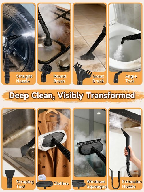 Killrose Handheld Steam Cleaner, Pressurized Steam Cleaner with 10–15s Fast Heat, Dual Power Modes & Self-Clean, Multi-Surface Steamer with 12 Accessories for Kitchen, Bathroom, Car
