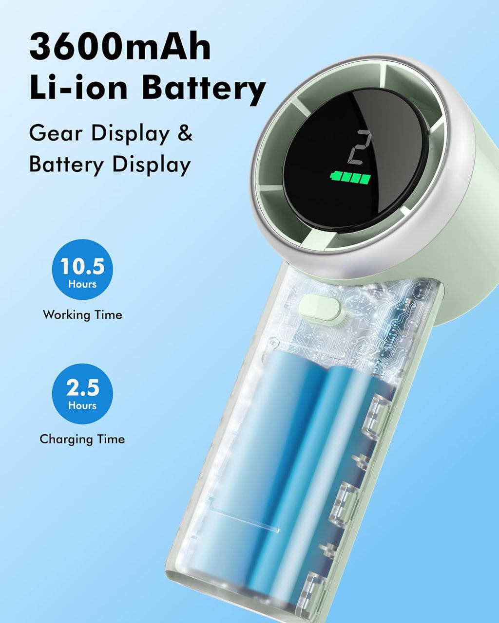 WHATOOK Portable Handheld Mini Fan - High-Speed Cooling, 10-Hour Battery Life, USB Rechargeable | Green
