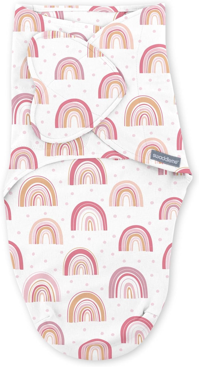 SwaddleMe by Ingenuity Baby Swaddle - 100% Cotton, 1.0 TOG, Pocket Fold Design, 0-3 Months, 3-Pack | Rainbow