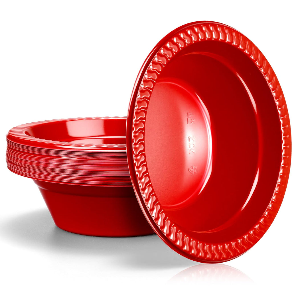 wlilupah 30 Pack 12 oz Red Disposable Plastic Bowls Dessert, Ice Cream, Salad, Soup Serving Cups for Party, Picnic, Food Snacks (Red)