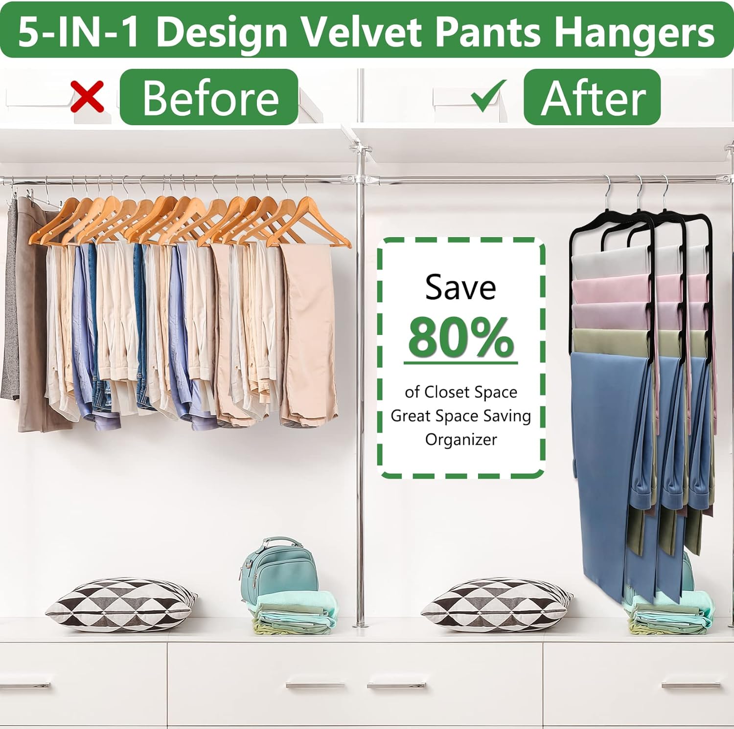 Skiennix Velvet Pants Hangers - Space-Saving Closet Organizers | 3-Pack for Dorm Rooms & College Students