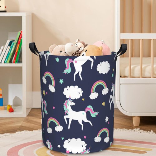 Naqiuli Laundry Basket Unicorns and Rainbows Laundry Hamper Large Laundry Basket Storage Basket Tote Bag Collapsible Organizer Basket for Bathroom,Laundry,Bedroom 17.3 x16.5 Inch
