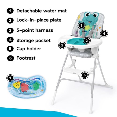 Baby Einstein Ocean Explorers High Chair - Compact Folding Design with Water Mat & 5-Point Harness for Ages 6 Months+