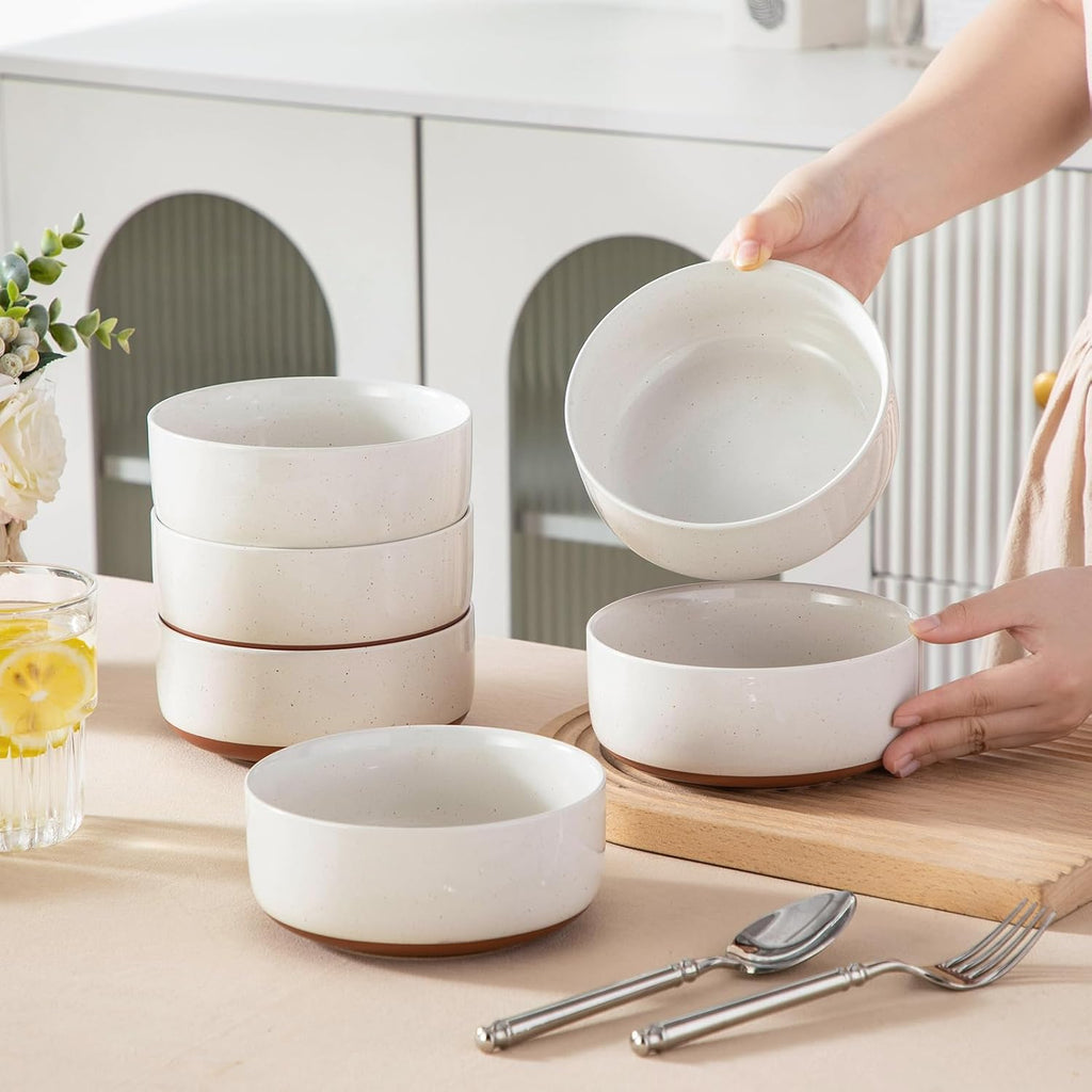 MALACASA Cereal Bowls Set - 24 OZ Ceramic Soup & Breakfast Bowls | Dishwasher & Microwave Safe, Khaki White