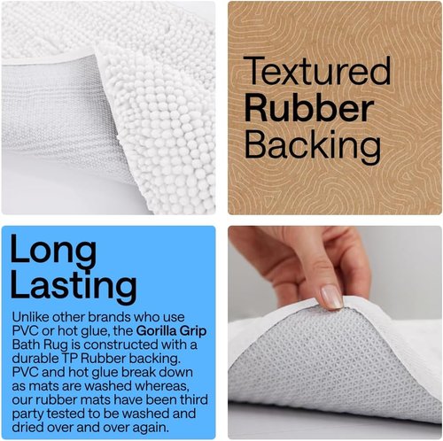 GORILLA GRIP Plush Chenille Bath Rug Mat - Soft, Absorbent & Machine Washable | White, Square Toilet Base