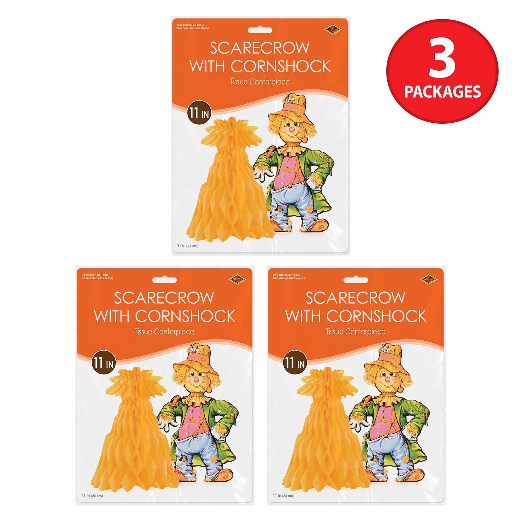 Beistle 3 Piece 11" Fall Harvest Scarecrow Centerpieces for Thanksgiving Decorations