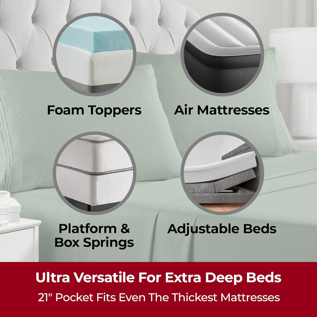 Mellanni Extra Deep Full Sheets - Hotel Luxury Ultra Soft Cooling Bedding | 4 PC Set in Sage