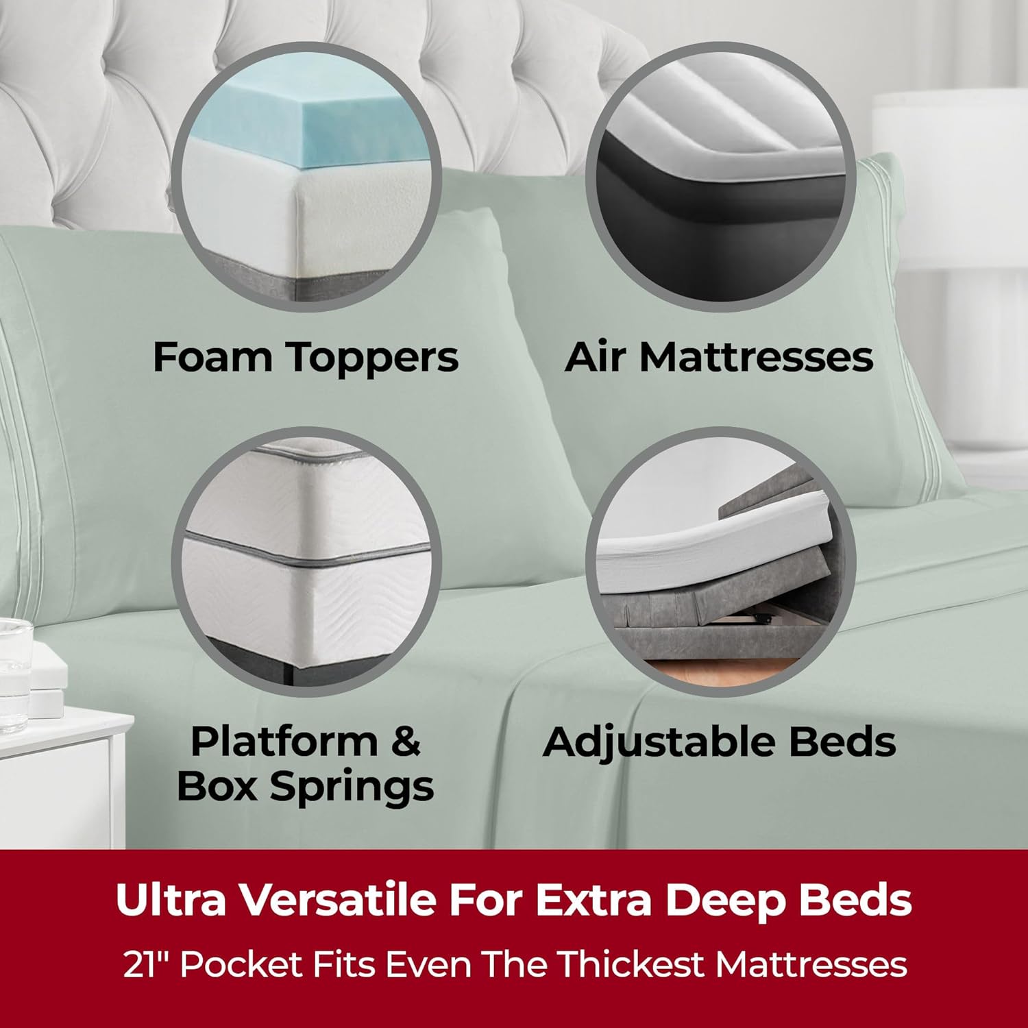 Mellanni Extra Deep Full Sheets - Hotel Luxury Ultra Soft Cooling Bedding | 4 PC Set in Sage