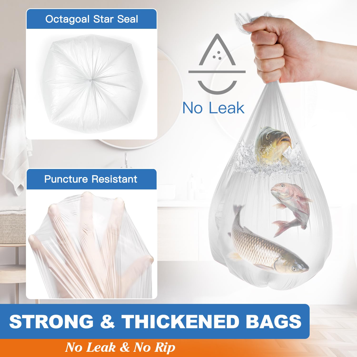Charmount 3 Gallon Small Trash Bags, 104 Count – Unscented Clear Mini Garbage Bags for Bathroom, Office, Kitchen, 15L Wastebasket Liners