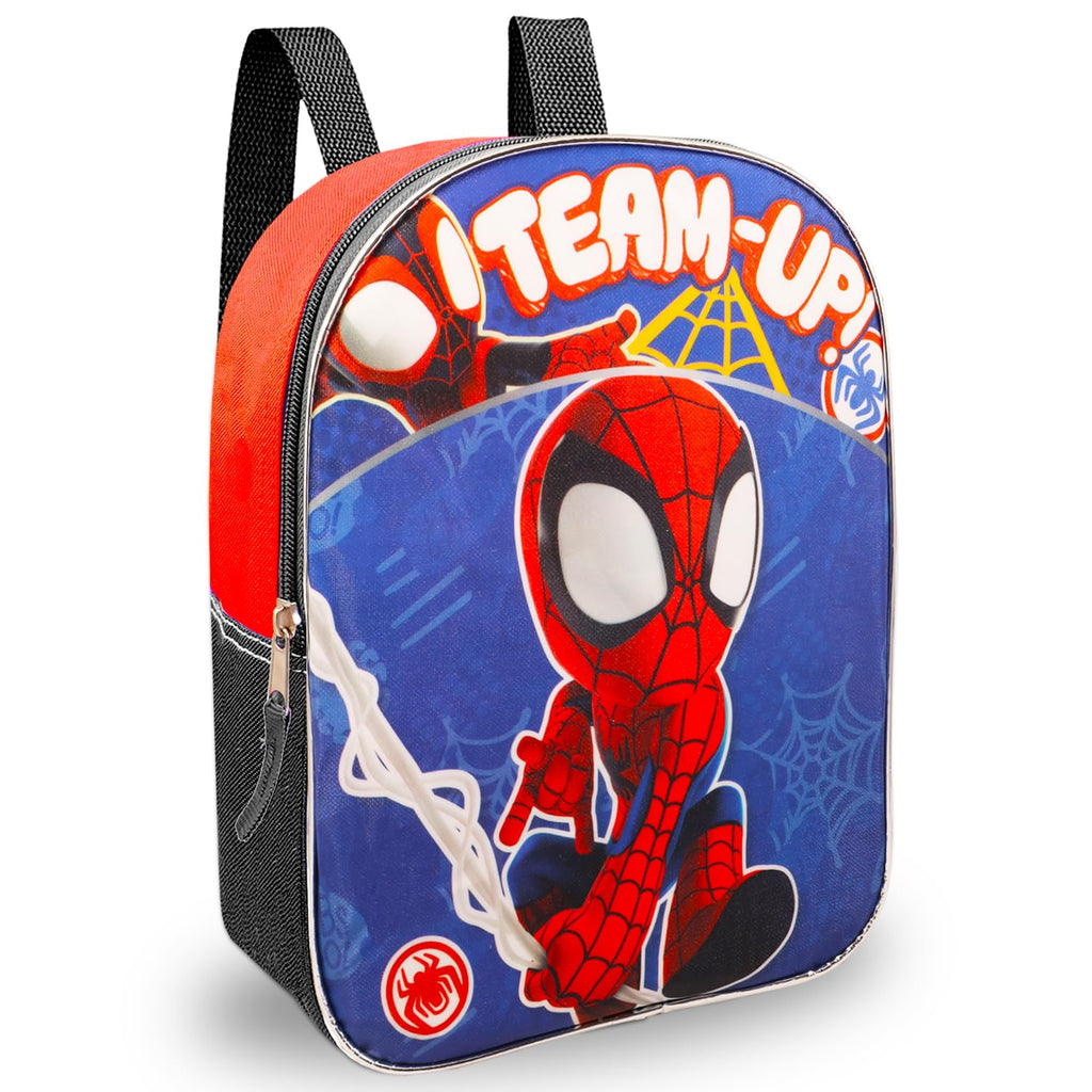Spidey and His Amazing Friends Mini Backpack - Bundle with 11" Spiderman Backpack for Toddlers, Water Bottle, More | Spidey and Friends School Bag for Boys
